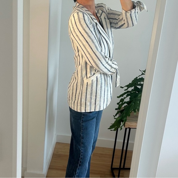 DREW Anthropologie Rikki Striped White & Blue Linen Blazer Women’s Size XS - Picture 11 of 12